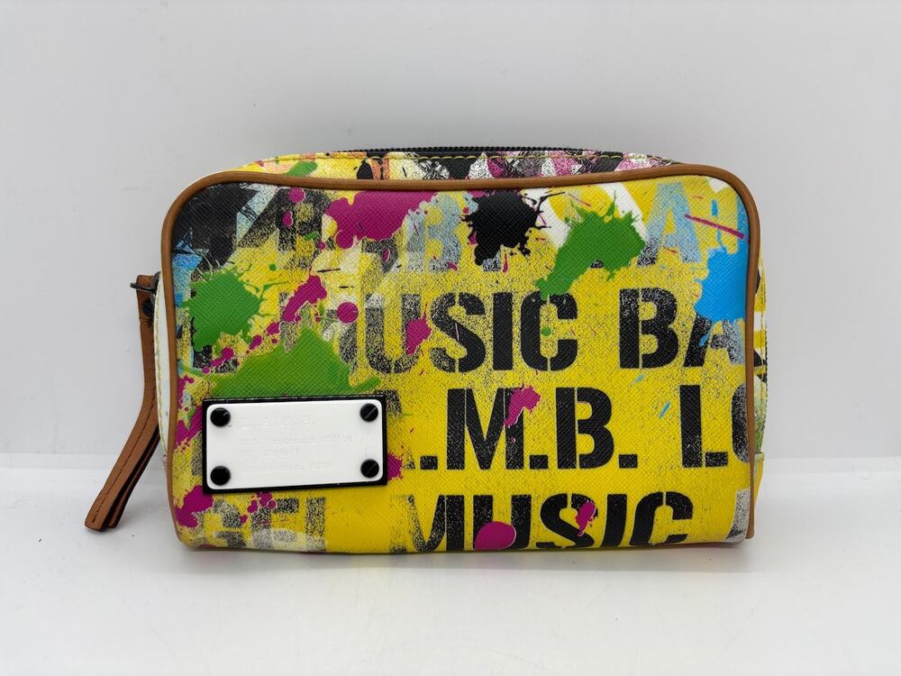 EUC! L.A.M.B. Gwen Stefani Zipper Clutch Bag PVC & Leather Graffiti Graphics